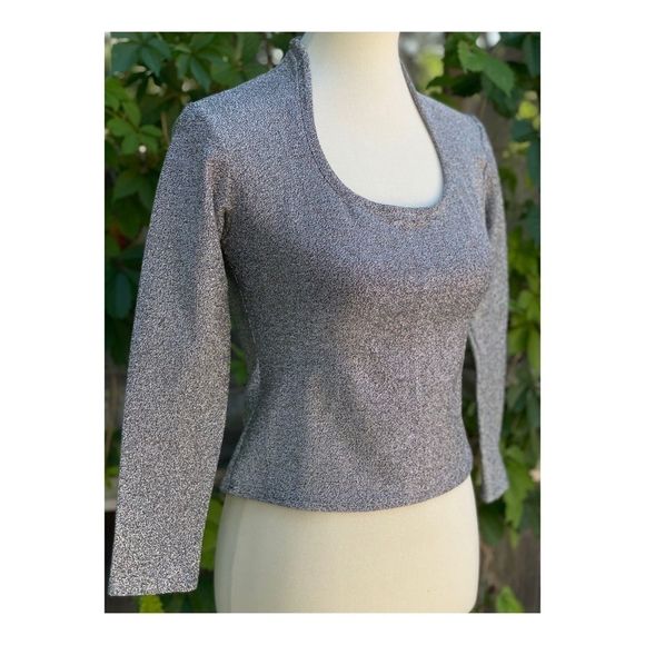 Vintage 90s Silver Metallic Lurex Crop Top Stretch Sparkle - Picture 1 of 14